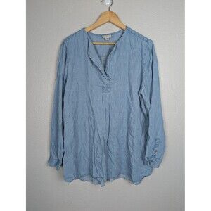 J Jill Denim Shirt Womens XL Blue Tencel Lyocell Long Sle Casual Button Cuff 214